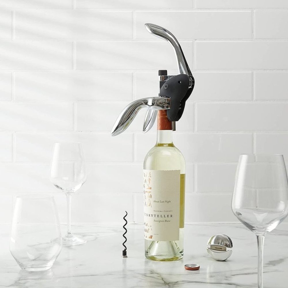 Houdini Deluxe 3 Piece Lever Corkscrew Wine Opener, Includes Foil Cutter and Ext